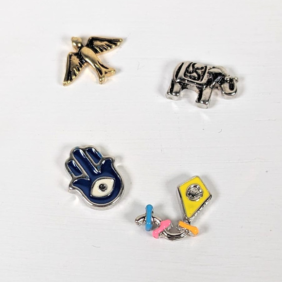 Origami Owl Charms Lot Signed Mix Bundle of 4 Kite Hamsa Evil Eye Bird Elephant - Picture 1 of 4